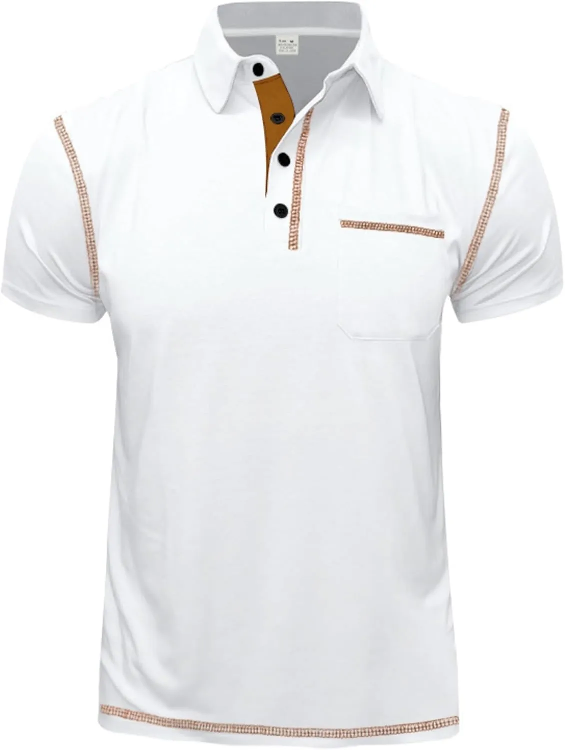Polo Shirts Men Cotton Blend Short Sleeve Button Slim Fit Color Block Collared Patchwork Summer Tshirts with Pocket