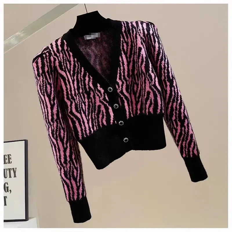 Pre Order:  Zebra Cropped Knitted Cardigan