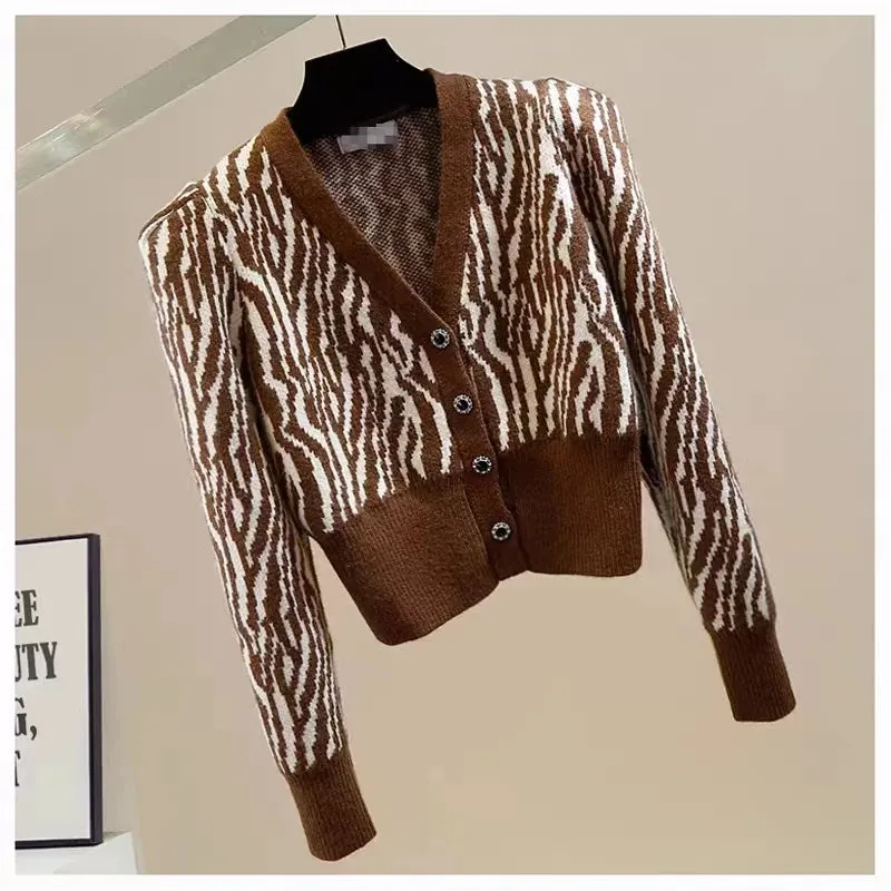 Pre Order:  Zebra Cropped Knitted Cardigan
