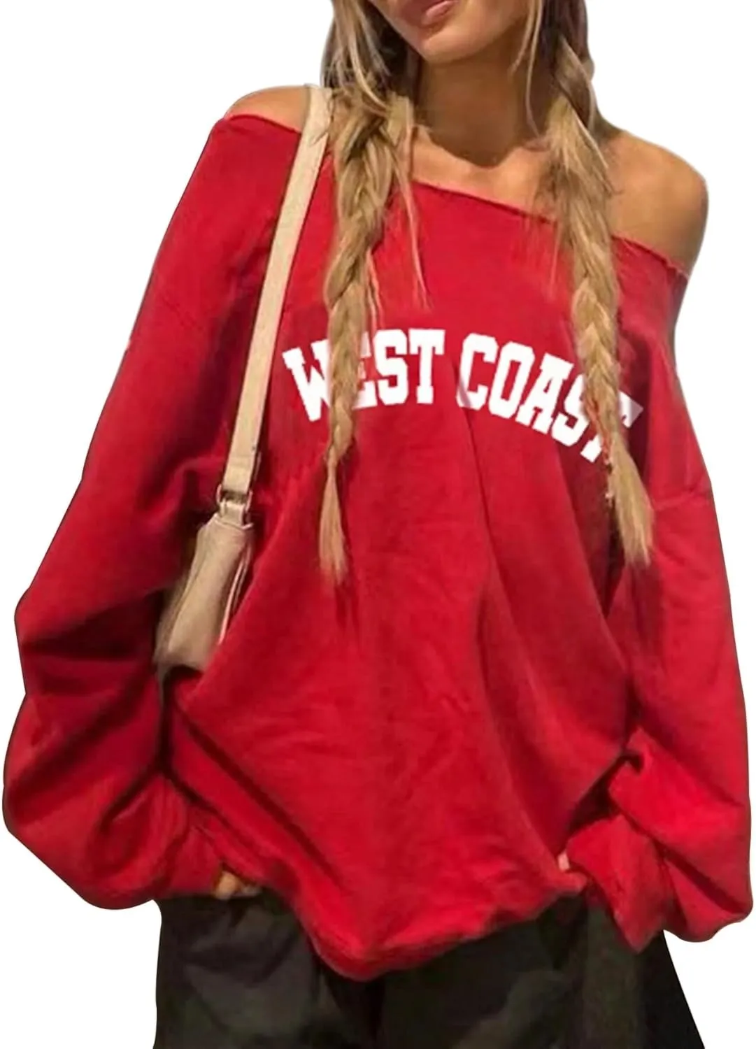 QUCH Womens Oversized Sweatshirt Off Shoulder Sweatshirt Casual Long Sleeve Pullover Sweatshirt Fall Sweaters Shirts Top
