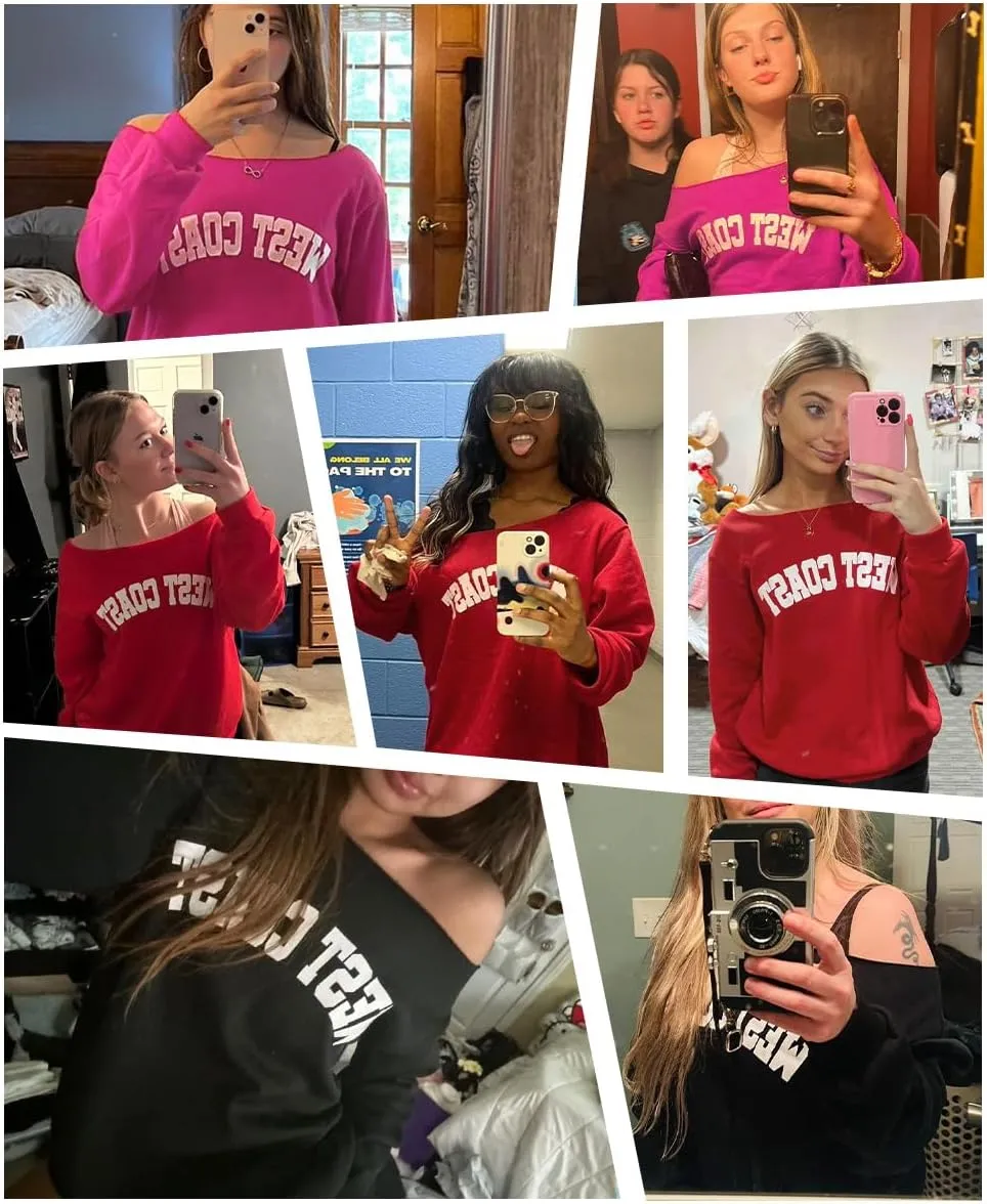QUCH Womens Oversized Sweatshirt Off Shoulder Sweatshirt Casual Long Sleeve Pullover Sweatshirt Fall Sweaters Shirts Top