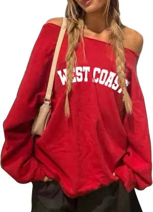 QUCH Womens Oversized Sweatshirt Off Shoulder Sweatshirt Casual Long Sleeve Pullover Sweatshirt Fall Sweaters Shirts Top