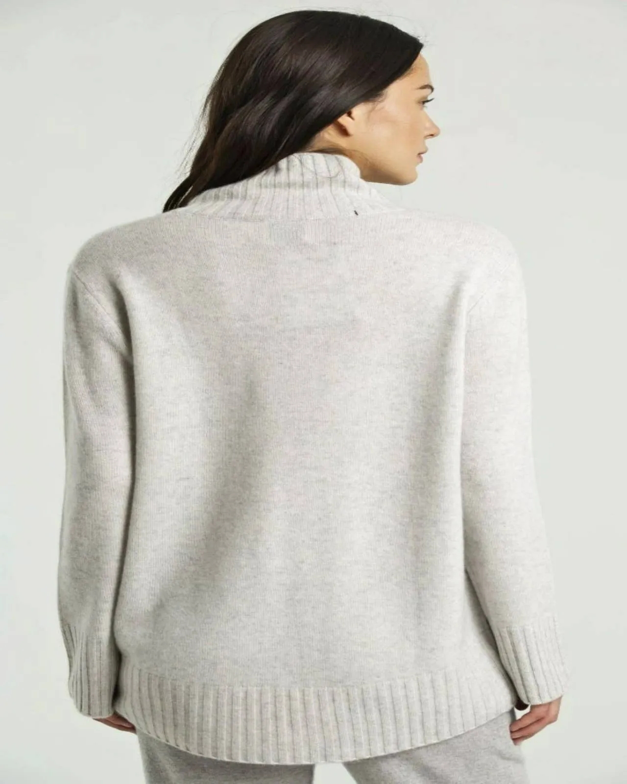 QUINN - Cashmere Hi Low Mock Neck: Gray / XL