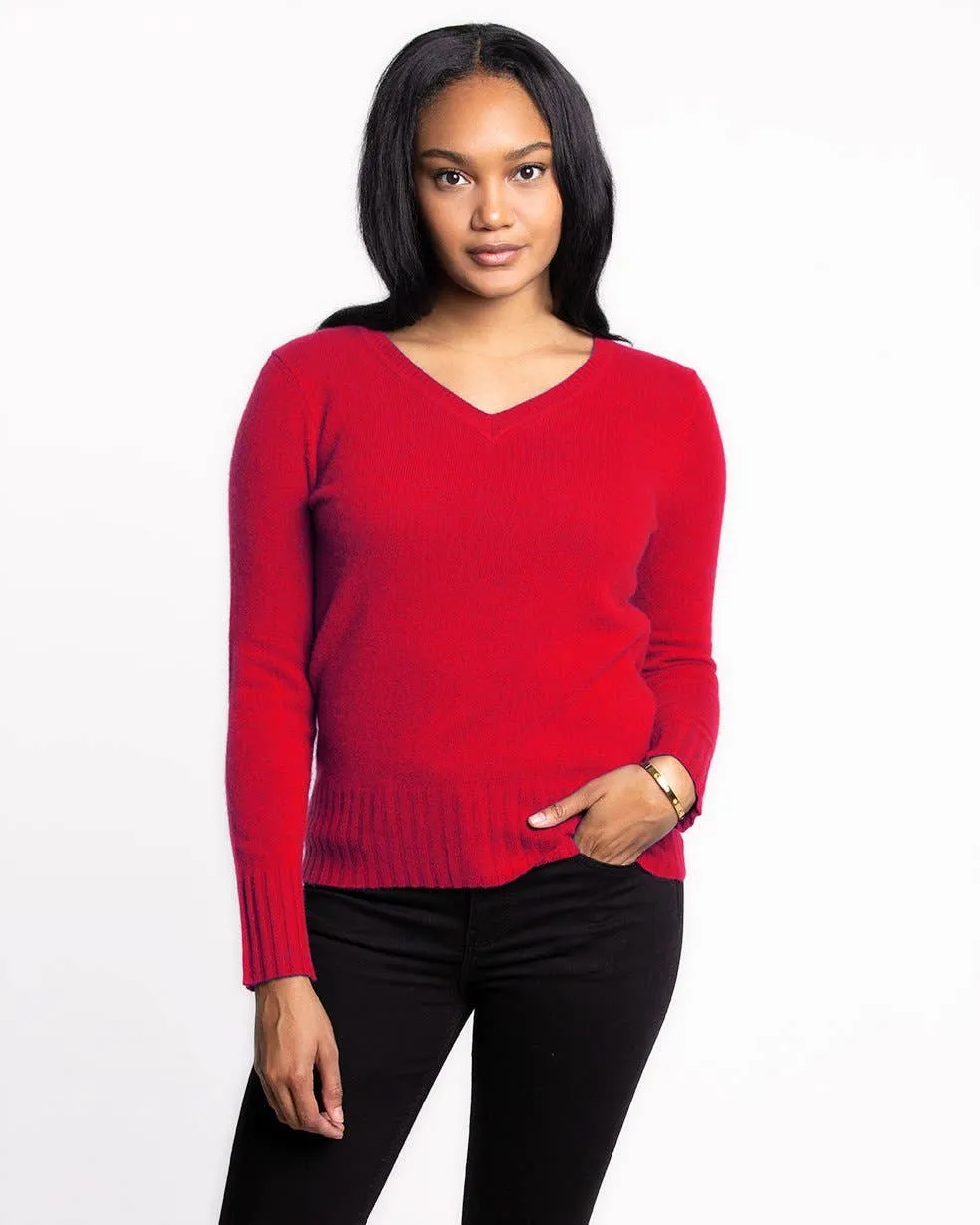 QUINN - KIM CASHMERE V NECK: S / Scarlett Red