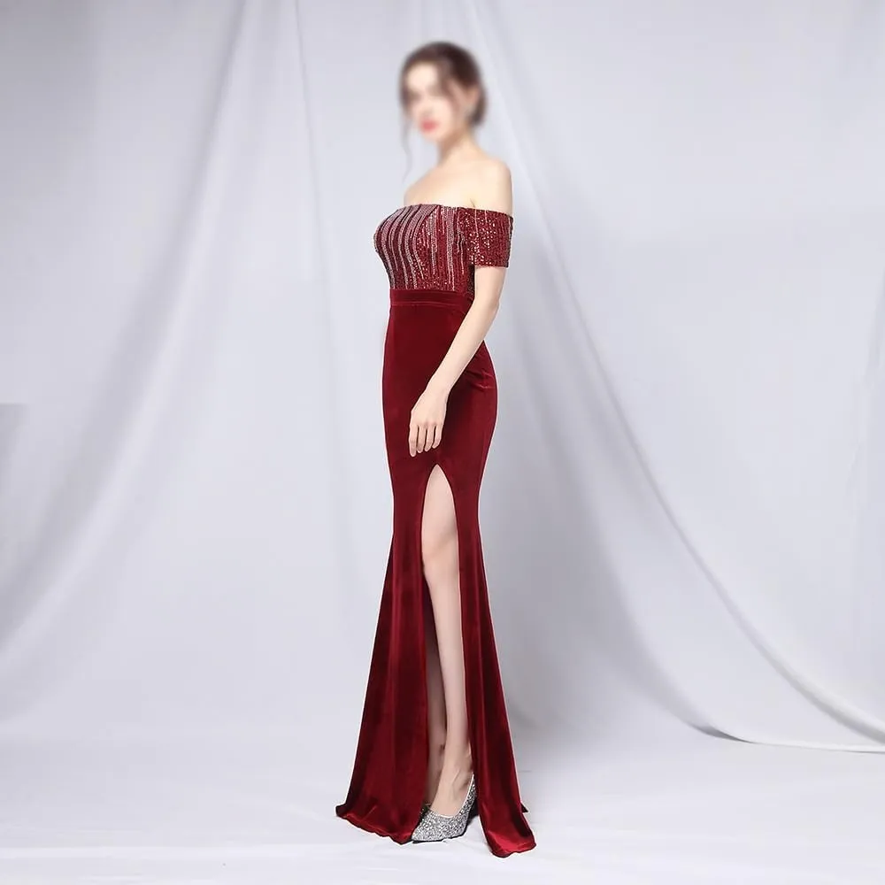 Sequin Long Plus Size Women's Performance Dress, Banquet Evening Dress(XXXX-Large)