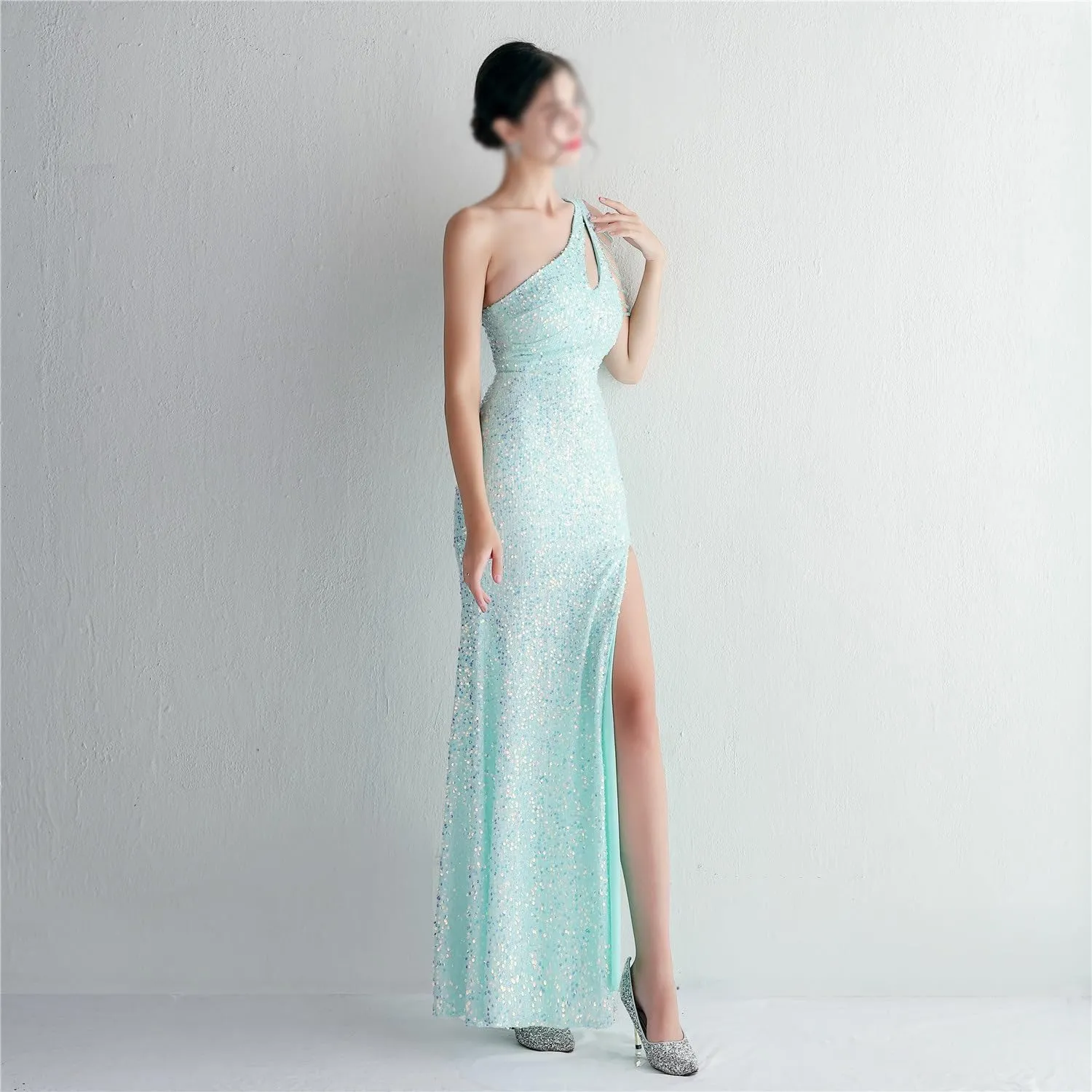 Sequin Long Plus Size Women's Performance Dress, Banquet Evening Dress(XXXX-Large)