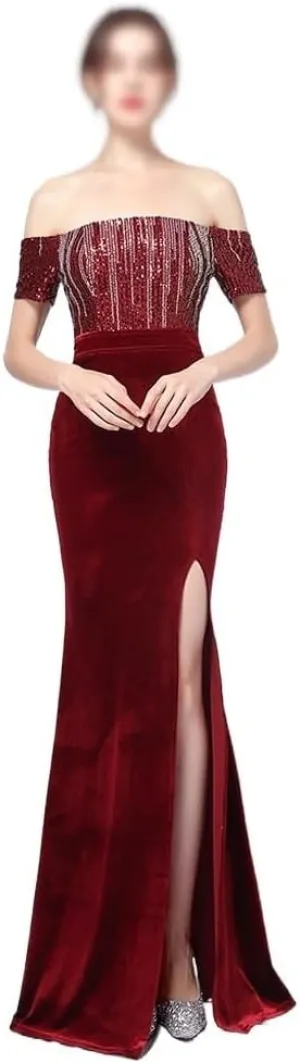 Sequin Long Plus Size Women's Performance Dress, Banquet Evening Dress(XXXX-Large)