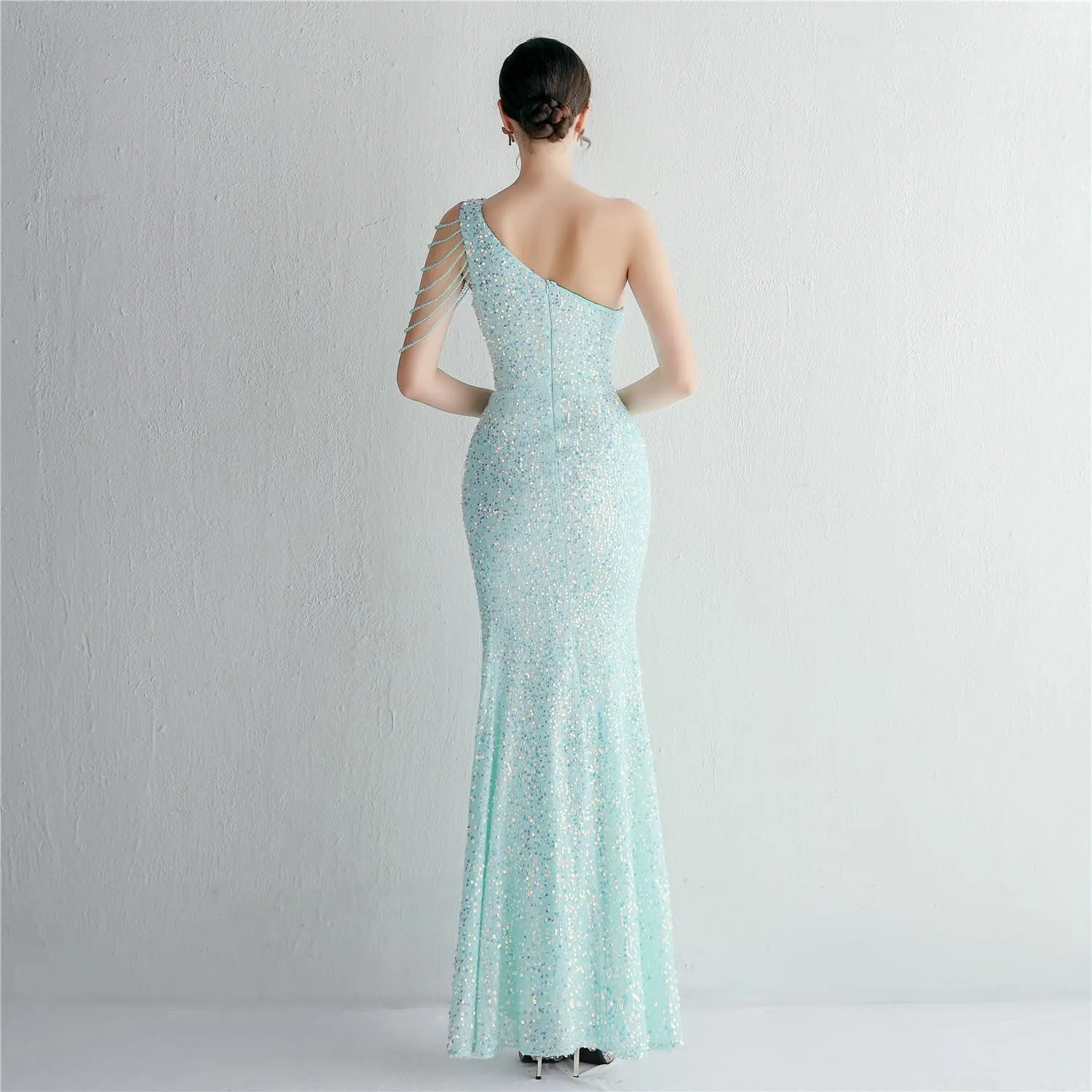 Sequin Long Plus Size Women's Performance Dress, Banquet Evening Dress(XXXX-Large)