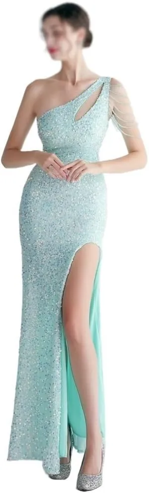 Sequin Long Plus Size Women's Performance Dress, Banquet Evening Dress(XXXX-Large)