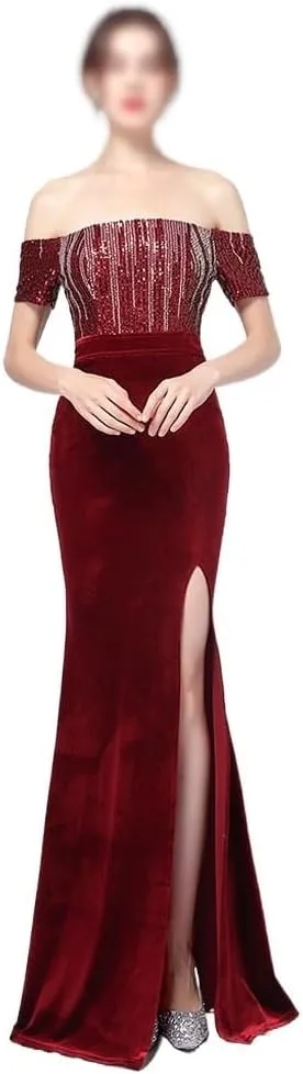 Sequin Long Plus Size Women's Performance Dress, Banquet Evening Dress(XXXX-Large)
