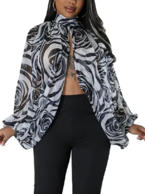 Sexy Tops for Women Party Club Night Batwing Sleeve Chiffon Sheer Self Tie Back Front Open Women Shirts Casual Summer