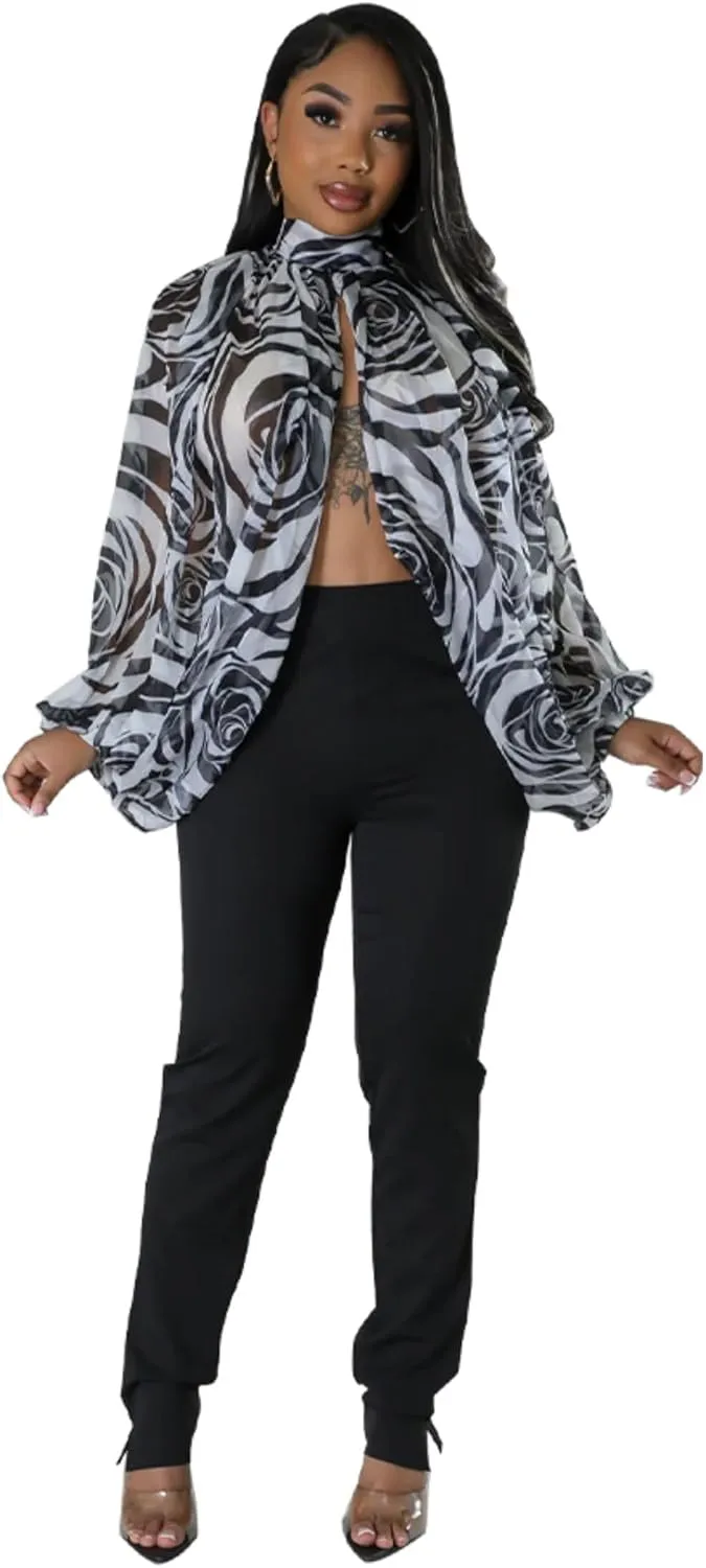Sexy Tops for Women Party Club Night Batwing Sleeve Chiffon Sheer Self Tie Back Front Open Women Shirts Casual Summer