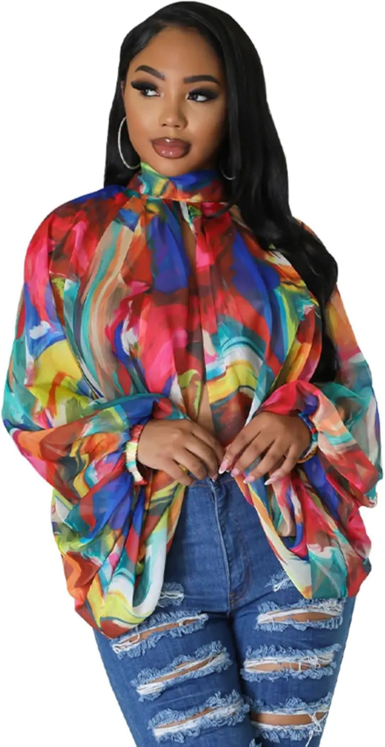 Sexy Tops for Women Party Club Night Batwing Sleeve Chiffon Sheer Self Tie Back Front Open Women Shirts Casual Summer
