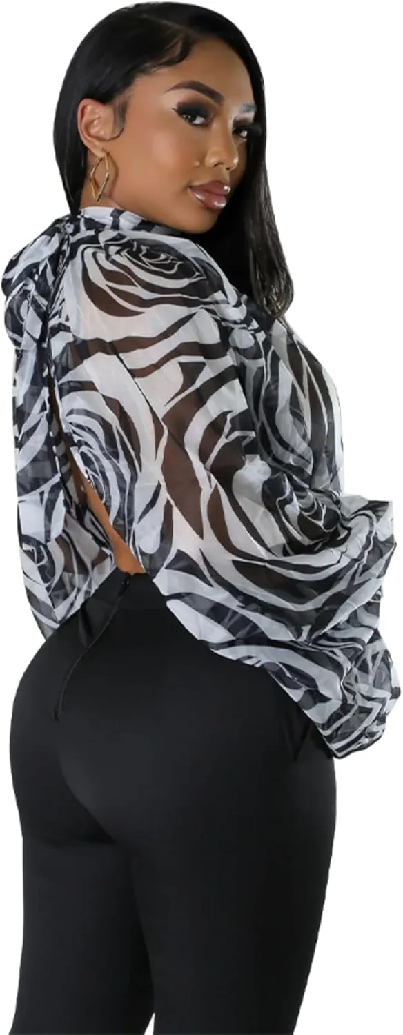 Sexy Tops for Women Party Club Night Batwing Sleeve Chiffon Sheer Self Tie Back Front Open Women Shirts Casual Summer
