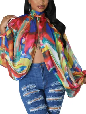 Sexy Tops for Women Party Club Night Batwing Sleeve Chiffon Sheer Self Tie Back Front Open Women Shirts Casual Summer