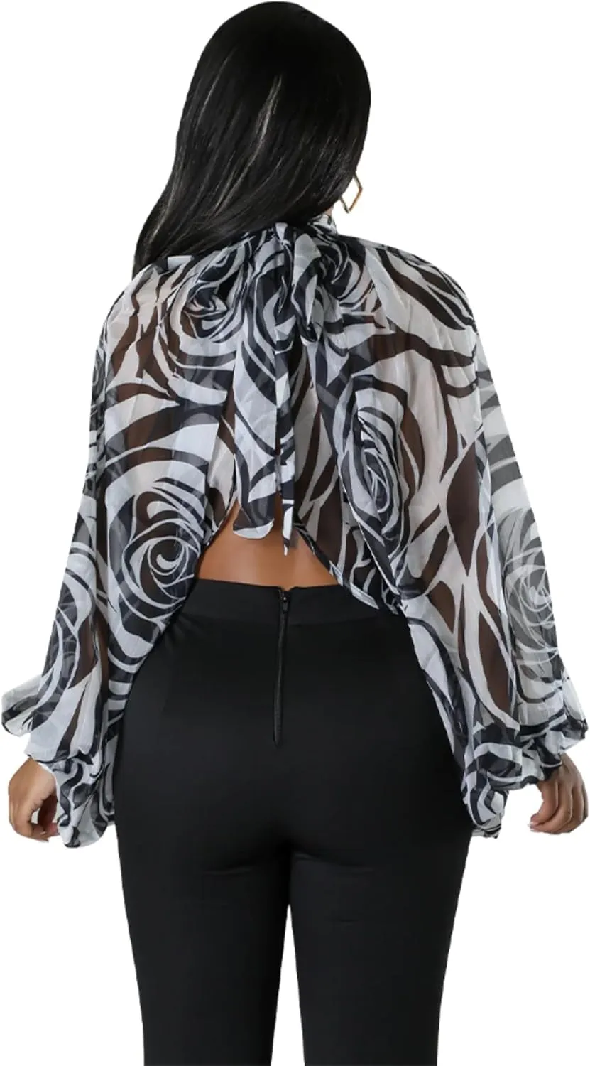 Sexy Tops for Women Party Club Night Batwing Sleeve Chiffon Sheer Self Tie Back Front Open Women Shirts Casual Summer