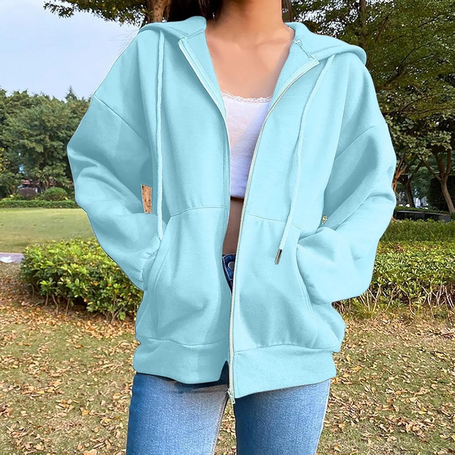 SHAOBGE Womens Zip Up Hoodies Long Sleeve Fall Oversized Sweatshirts Fleece Y2K Jacket with Pockets 2024 Fashion Clothes