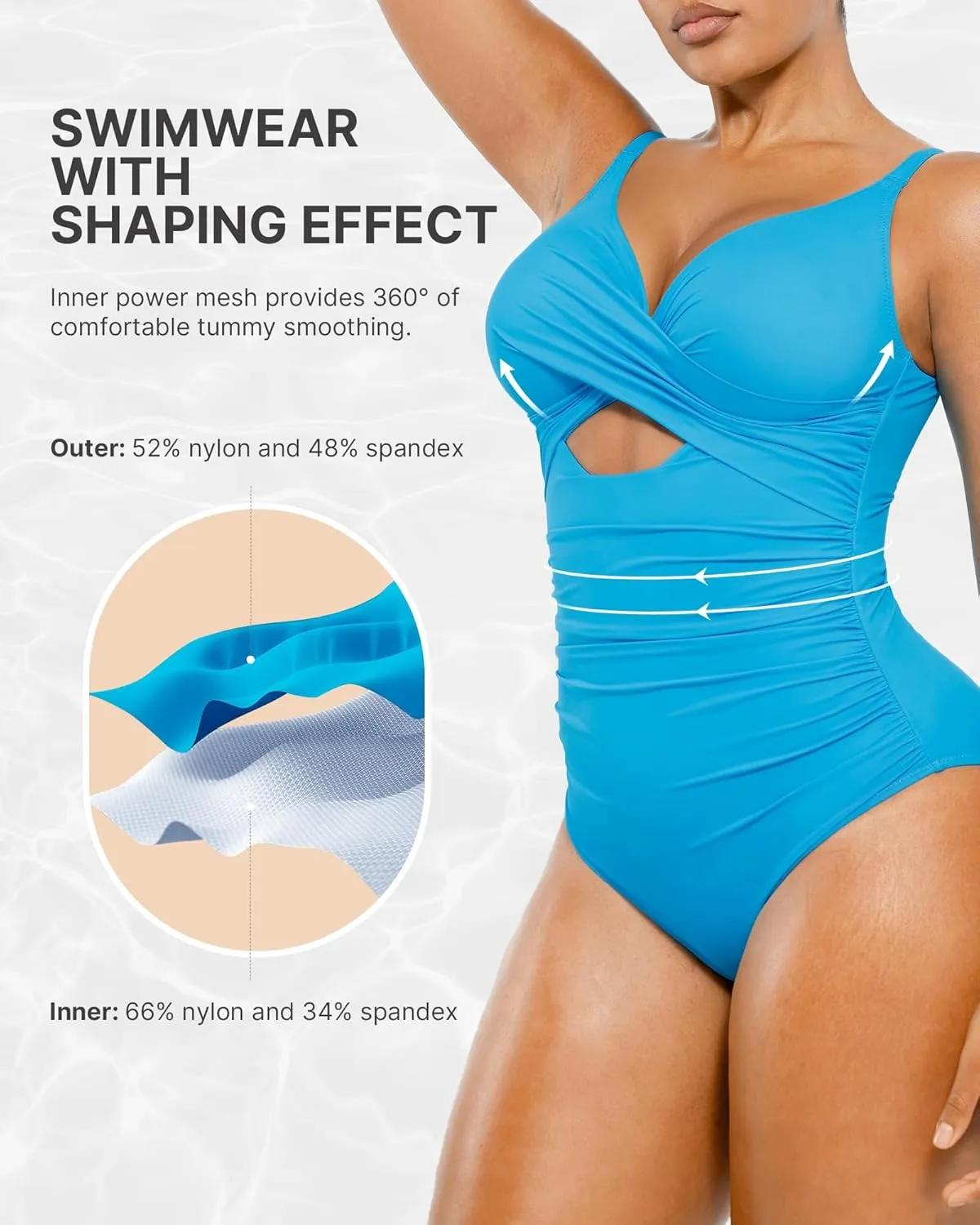 SHAPELLX Tummy Control Swimsuits Women V Neck One Piece Bathing Suit Ruched Push Up Slimming Swimwear Built-in Bra