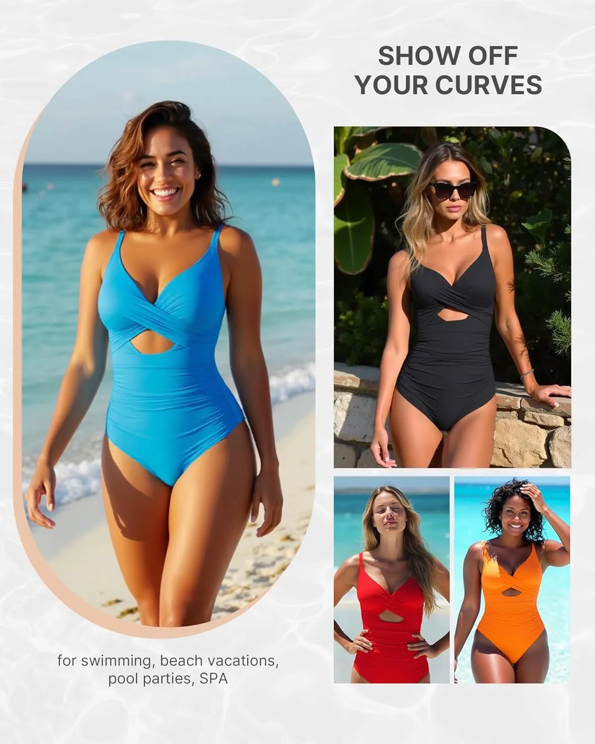 SHAPELLX Tummy Control Swimsuits Women V Neck One Piece Bathing Suit Ruched Push Up Slimming Swimwear Built-in Bra