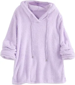 Sherpa Hoodies for Women Oversized Long Sleeve Fuzzy Fleece Sweatshirt Winter Warm Pullover Sweater Pajama Tops