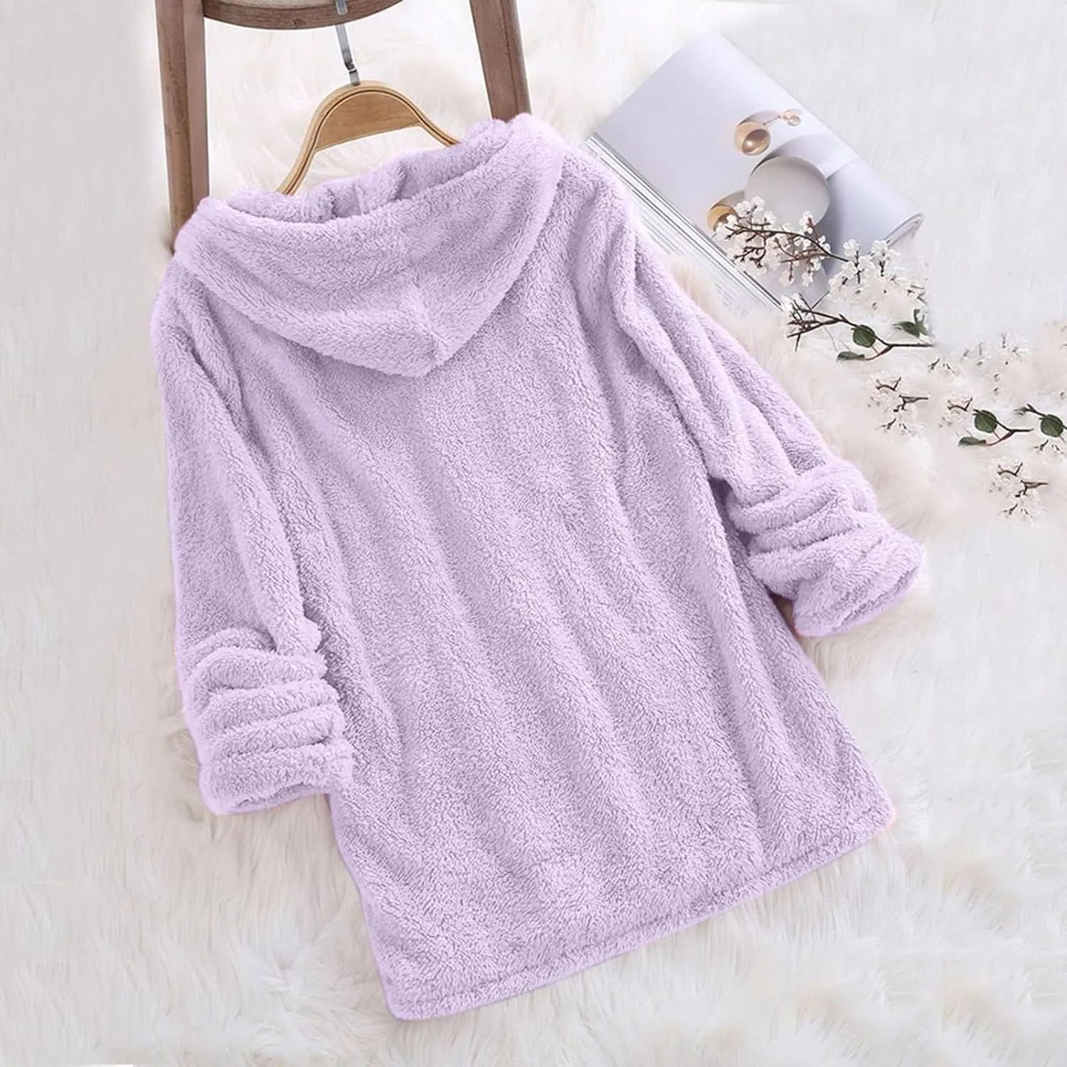 Sherpa Hoodies for Women Oversized Long Sleeve Fuzzy Fleece Sweatshirt Winter Warm Pullover Sweater Pajama Tops