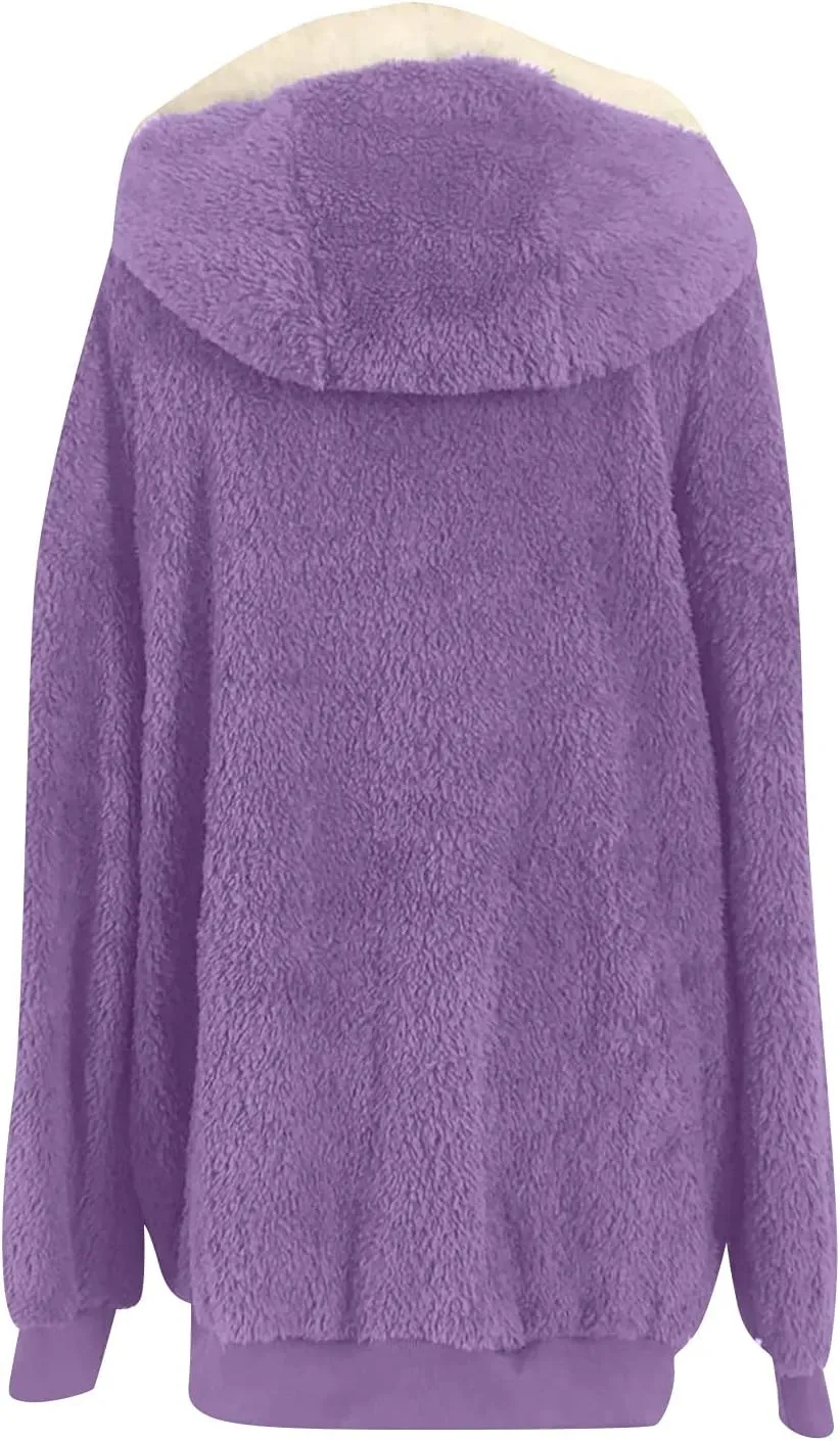 Sherpa Jacket Women Winter Warm Fleece Jackets Oversized Faux Fuzzy Zip up Hoodie Fluffy Outerwear with Pockets