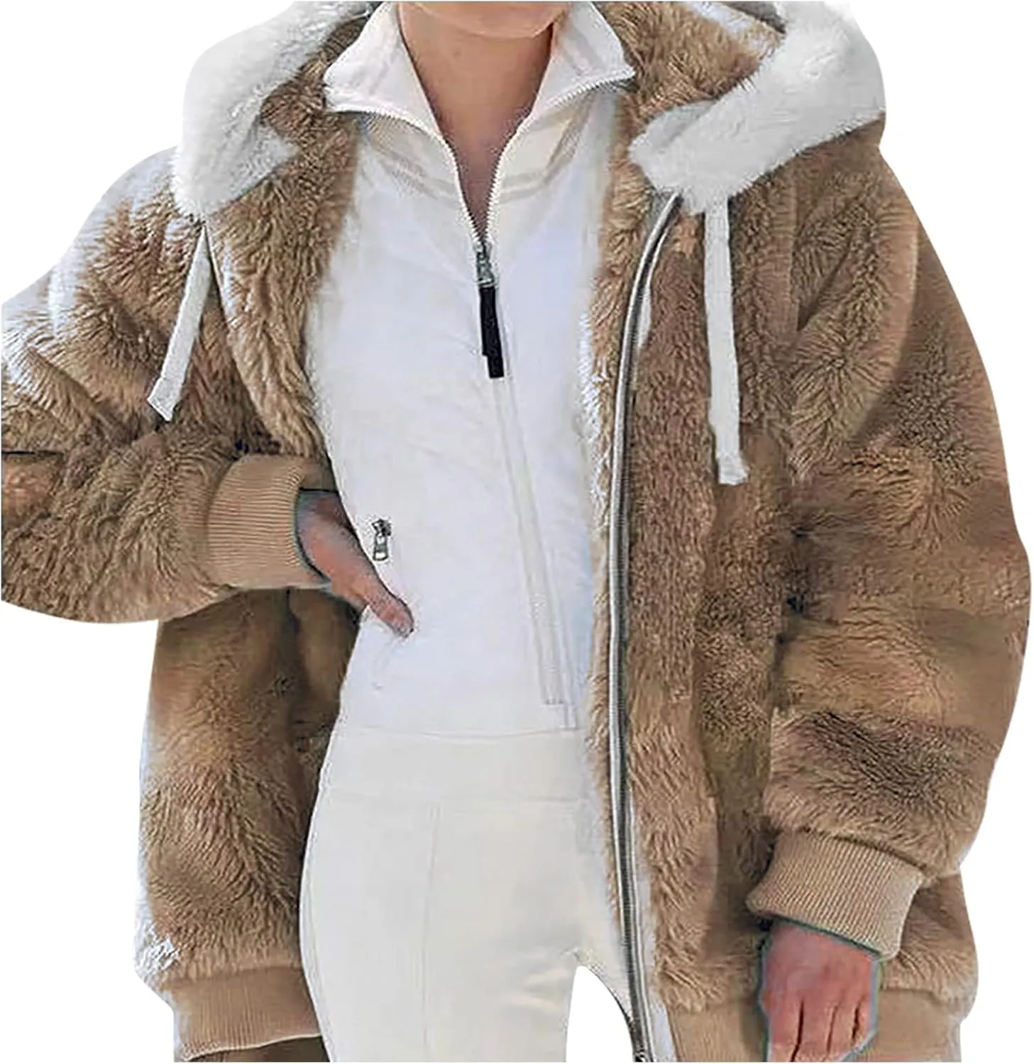 Sherpa Jacket Women Winter Warm Fleece Jackets Oversized Faux Fuzzy Zip up Hoodie Fluffy Outerwear with Pockets