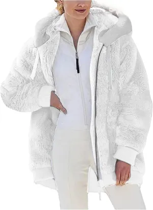 Sherpa Jacket Women Winter Warm Fleece Jackets Oversized Faux Fuzzy Zip up Hoodie Fluffy Outerwear with Pockets