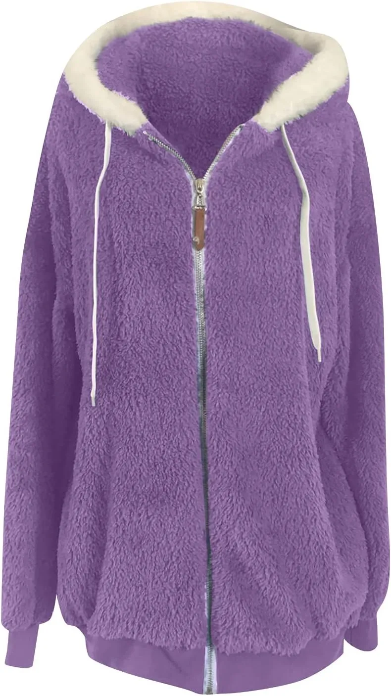 Sherpa Jacket Women Winter Warm Fleece Jackets Oversized Faux Fuzzy Zip up Hoodie Fluffy Outerwear with Pockets