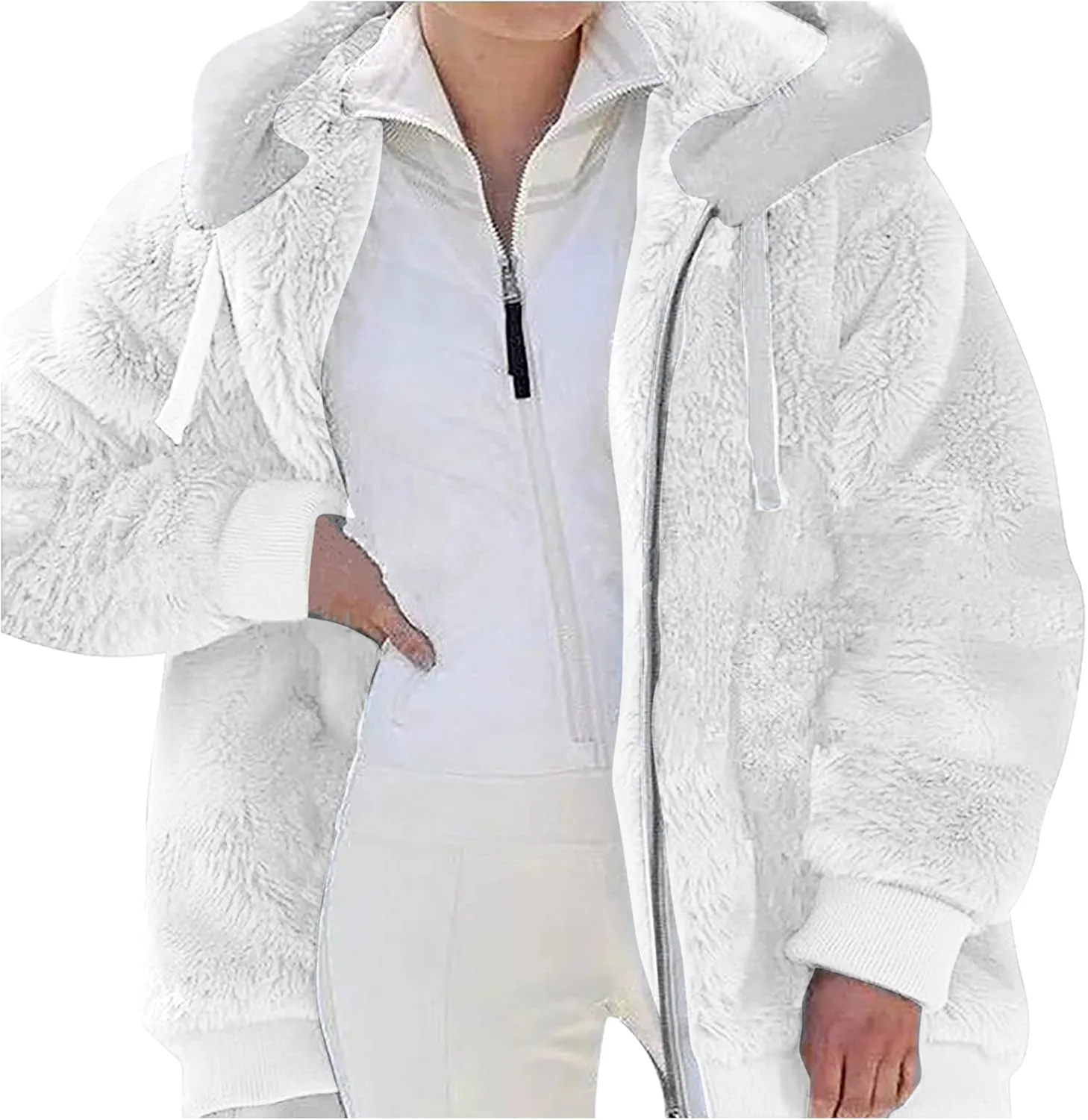 Sherpa Jacket Women Winter Warm Fleece Jackets Oversized Faux Fuzzy Zip up Hoodie Fluffy Outerwear with Pockets