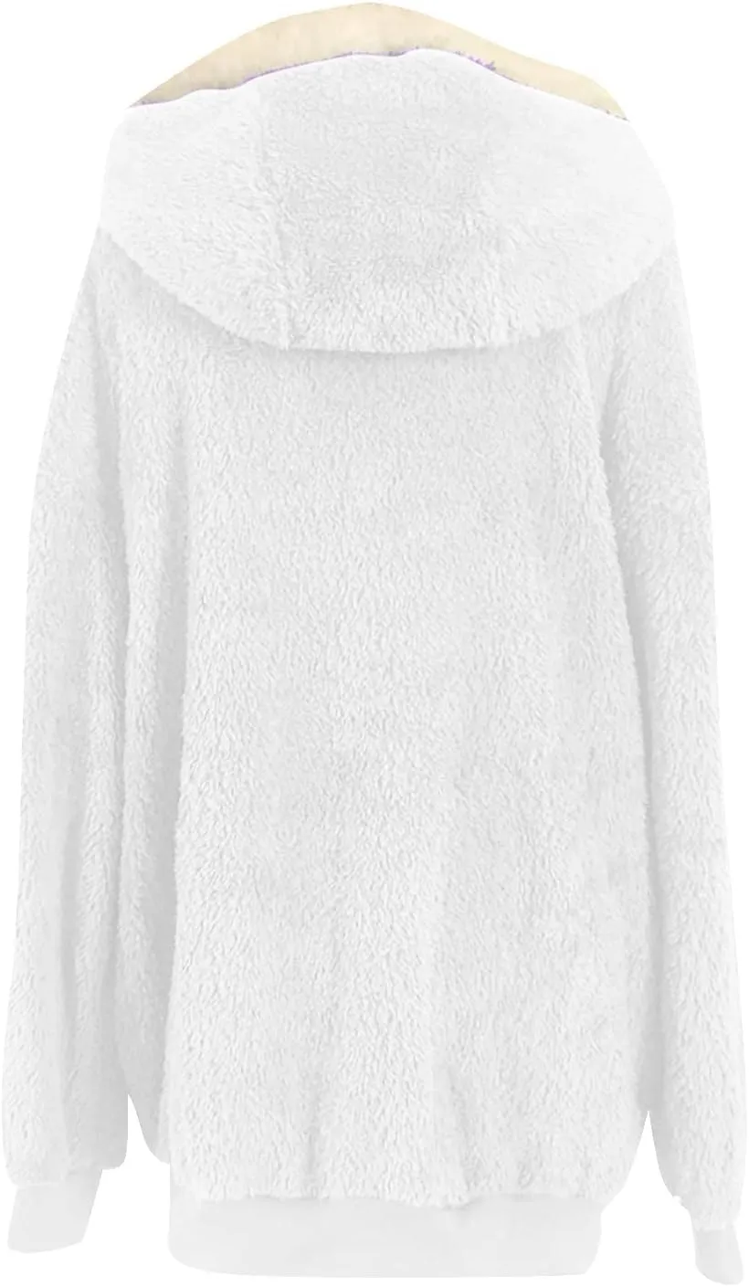 Sherpa Jacket Women Winter Warm Fleece Jackets Oversized Faux Fuzzy Zip up Hoodie Fluffy Outerwear with Pockets