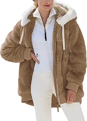 Sherpa Jacket Women Winter Warm Fleece Jackets Oversized Faux Fuzzy Zip up Hoodie Fluffy Outerwear with Pockets