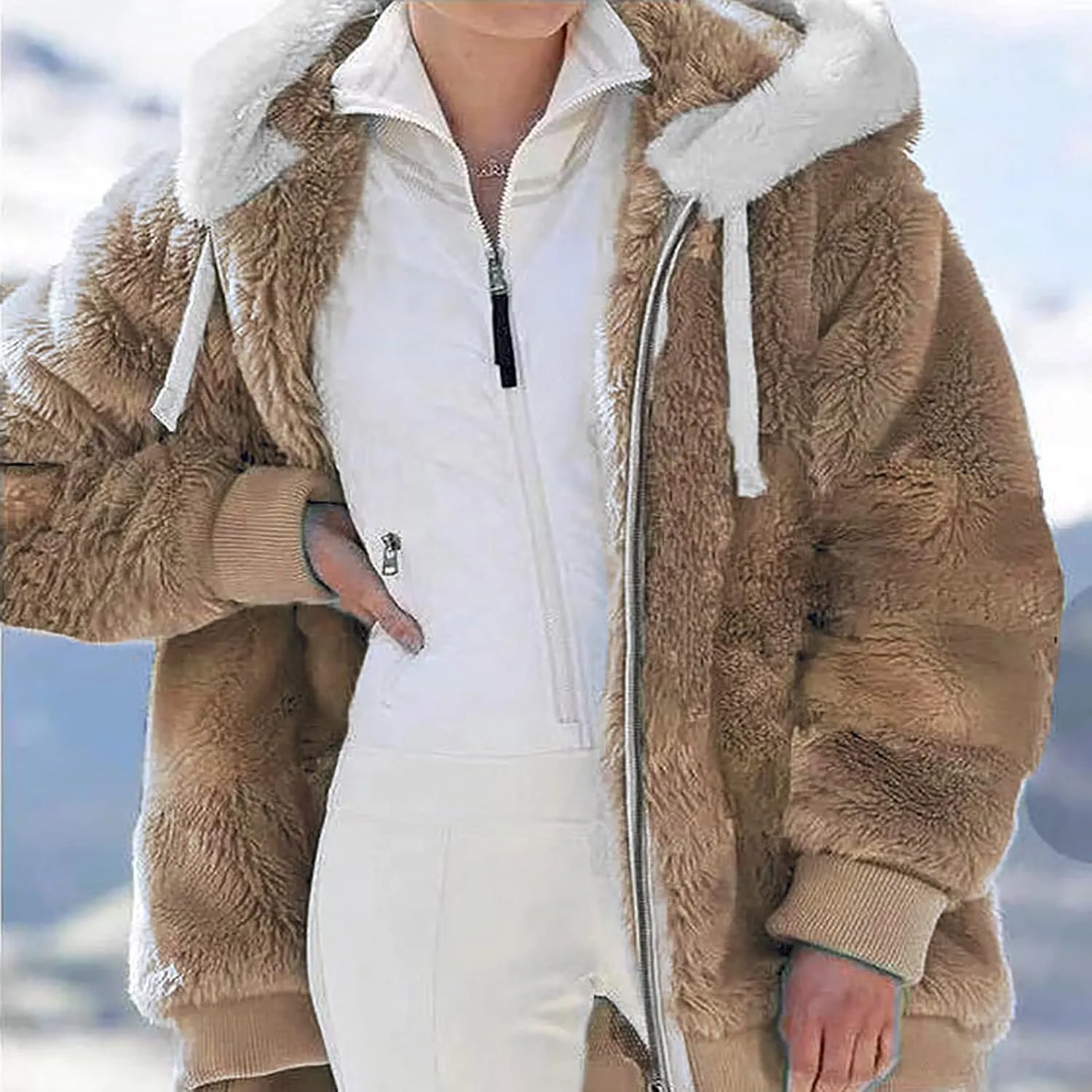 Sherpa Jacket Women Winter Warm Fleece Jackets Oversized Faux Fuzzy Zip up Hoodie Fluffy Outerwear with Pockets