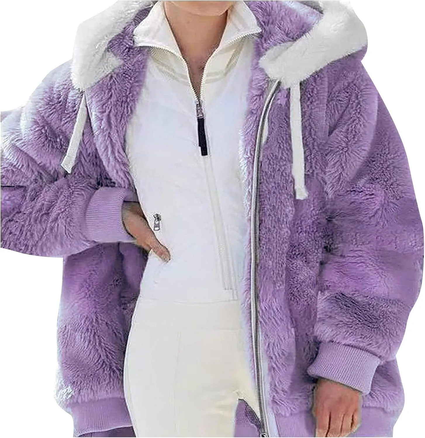 Sherpa Jacket Women Winter Warm Fleece Jackets Oversized Faux Fuzzy Zip up Hoodie Fluffy Outerwear with Pockets