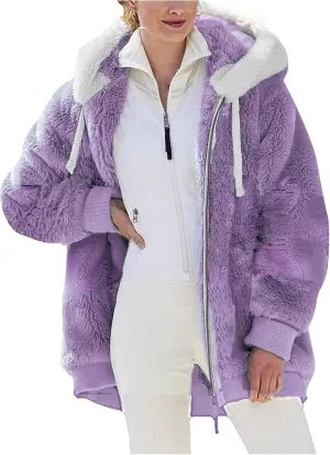 Sherpa Jacket Women Winter Warm Fleece Jackets Oversized Faux Fuzzy Zip up Hoodie Fluffy Outerwear with Pockets