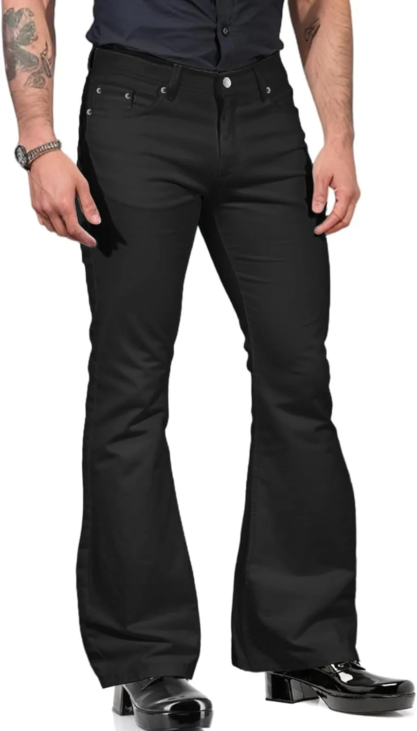 Slim Fit Skinny Bell Bottom Suit Pants for Men 60s 70s Retro Trousers Mens Comfortable Stretch Flared Pants for Disco Party