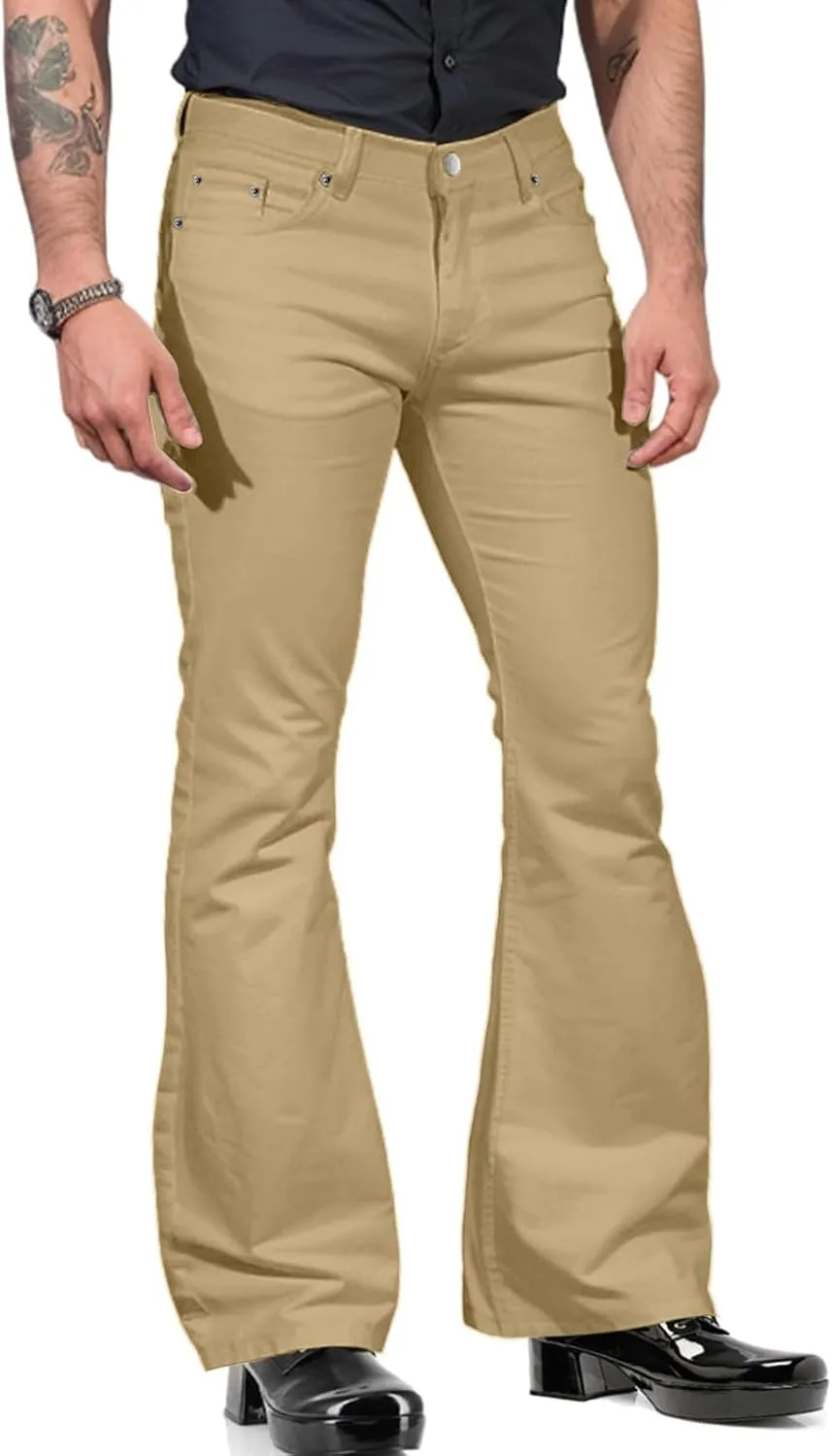 Slim Fit Skinny Bell Bottom Suit Pants for Men 60s 70s Retro Trousers Mens Comfortable Stretch Flared Pants for Disco Party