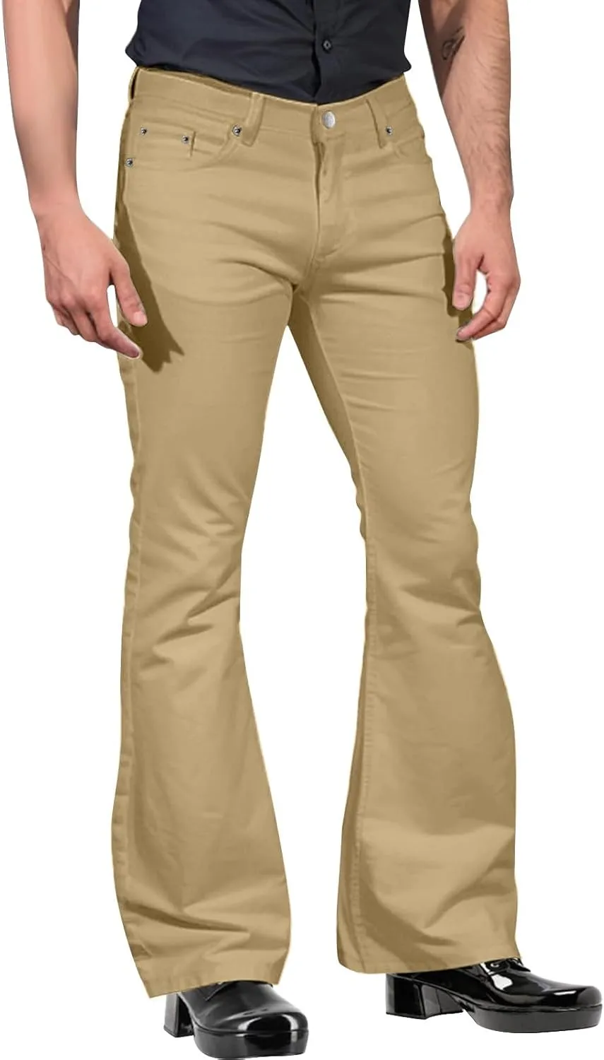Slim Fit Skinny Bell Bottom Suit Pants for Men 60s 70s Retro Trousers Mens Comfortable Stretch Flared Pants for Disco Party