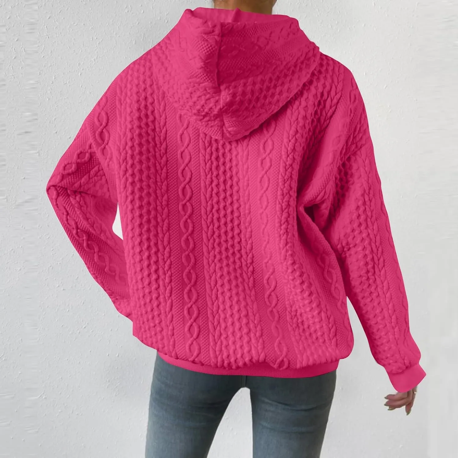 slqdgmryz Oversized Hoodies for Women Plus Size Cable Knit Sweater Loose Fit Drawstring Comfort Hoodie Preppy Sweatshirt