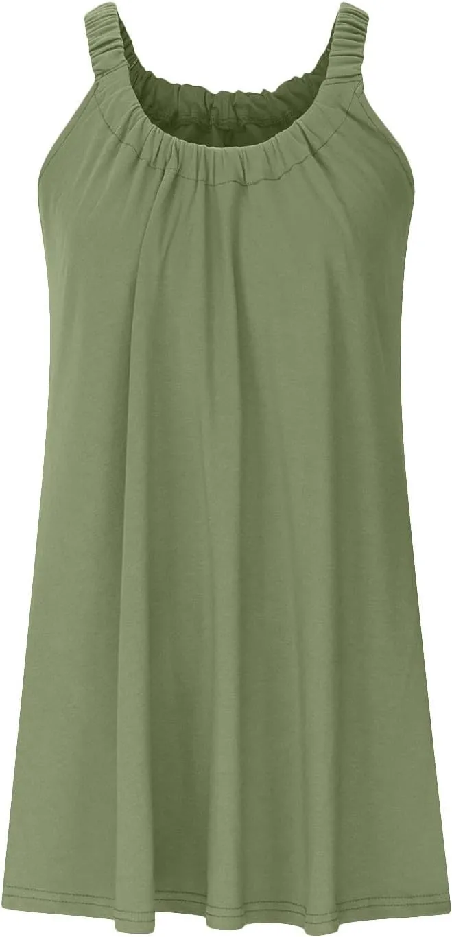 SMIDOW Sun Dresses for Women 2023 Beach Casual Summer Sleeveless Tshirt Dress Solid Swing Bikini Beachwear Cover Up