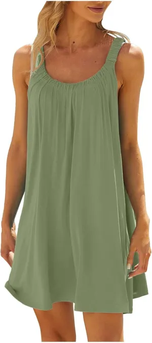 SMIDOW Sun Dresses for Women 2023 Beach Casual Summer Sleeveless Tshirt Dress Solid Swing Bikini Beachwear Cover Up
