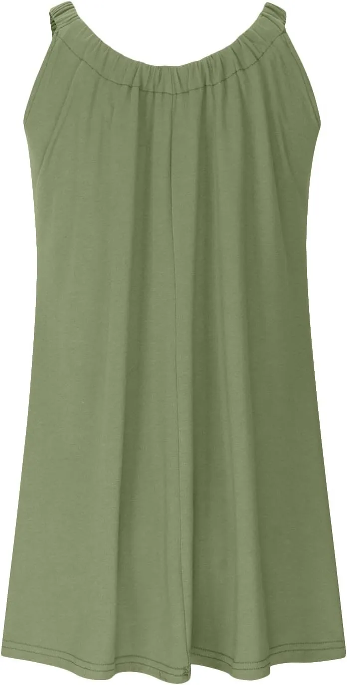 SMIDOW Sun Dresses for Women 2023 Beach Casual Summer Sleeveless Tshirt Dress Solid Swing Bikini Beachwear Cover Up
