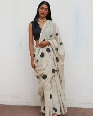 Snowflakes Handblockprinted Cotton Saree - Fmtm