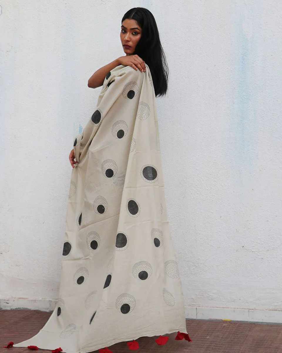 Snowflakes Handblockprinted Cotton Saree - Fmtm