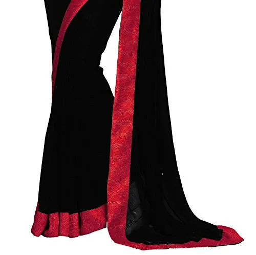 SOURBH Women's Faux Georgette Saree (7108_Black Red)
