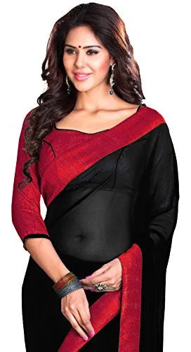 SOURBH Women's Faux Georgette Saree (7108_Black Red)