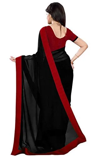 SOURBH Women's Faux Georgette Saree (7108_Black Red)