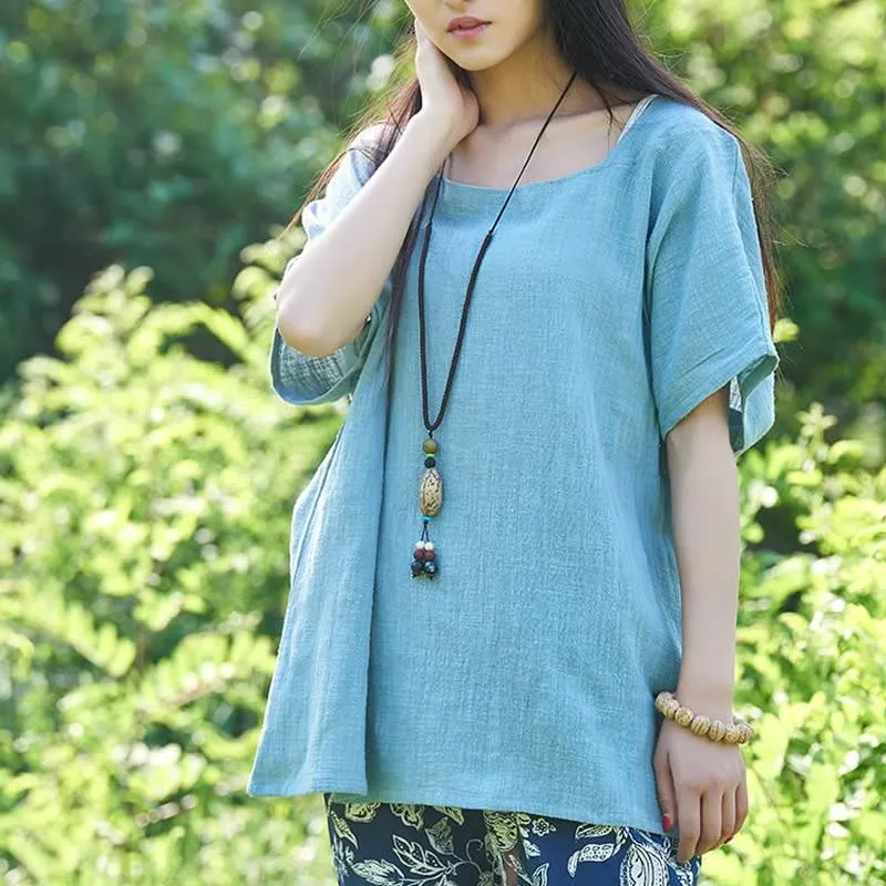 Square Neck Linen T-Shirt  | Zen