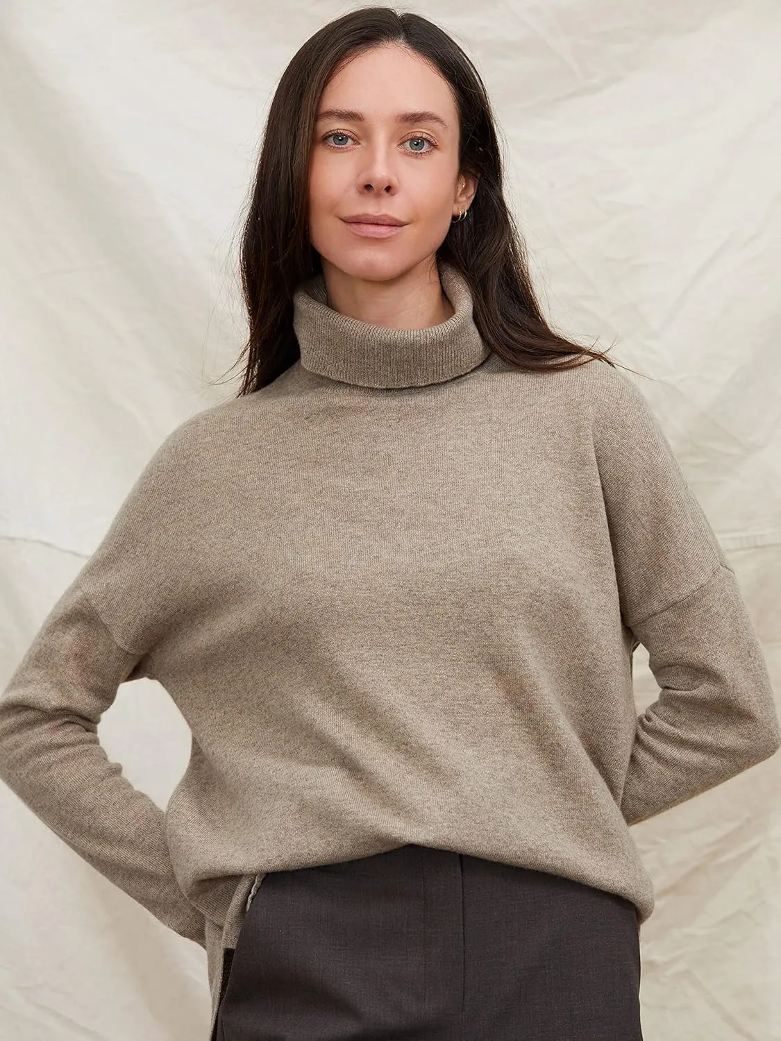 State Cashmere Womens Oversized Tunic Turtleneck Sweater 100% Pure Cashmere Classic Long Sleeve Pullover