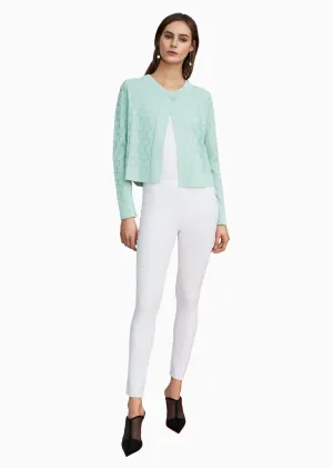 Stephanie - Crepe Knit, Cropped Polka Dot Cardigan Sweater with Single Snap